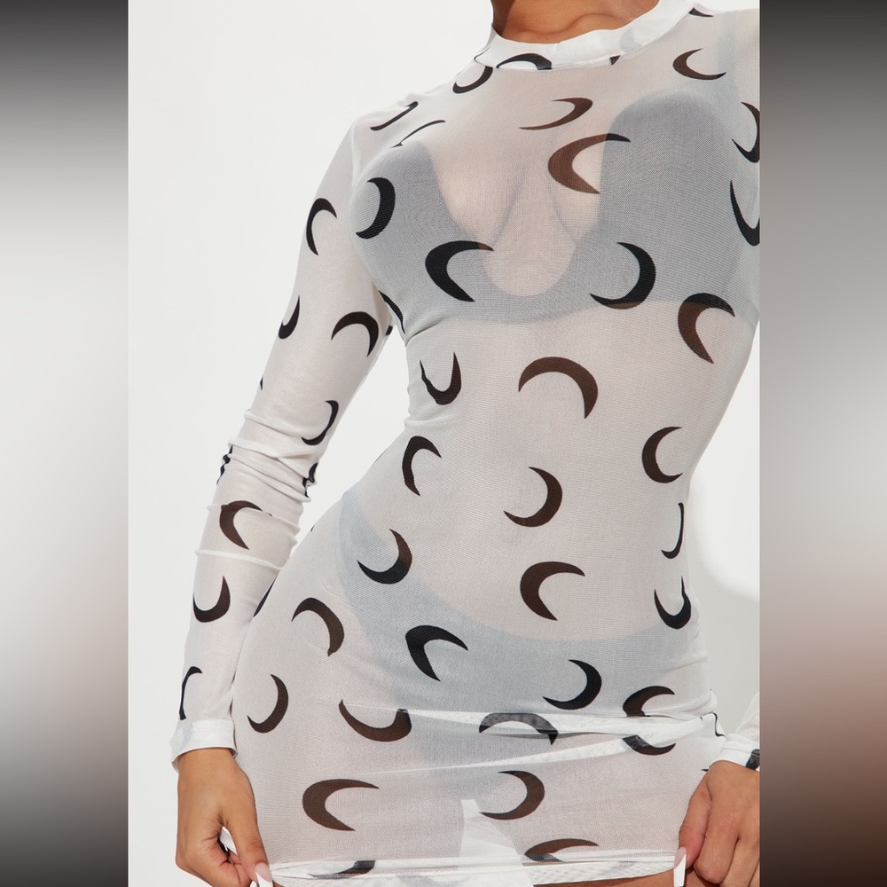 BLACK AND WHITE MOON MESH DRESS